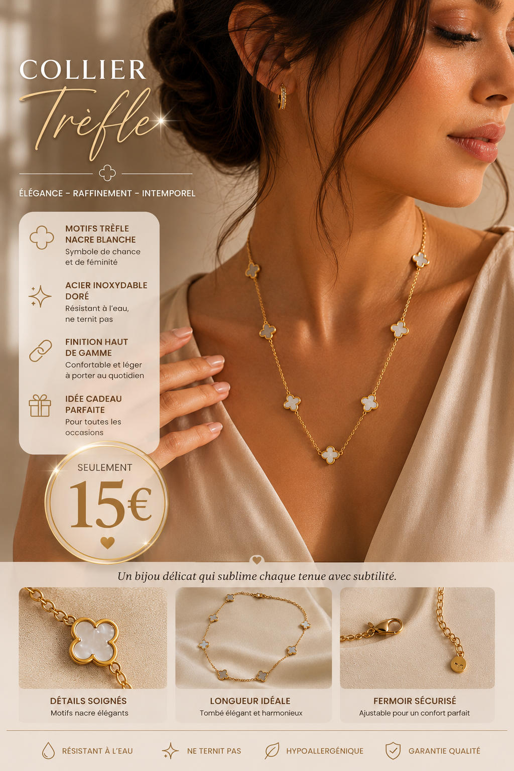 Collier trèfle ☘️ — acier inoxydable