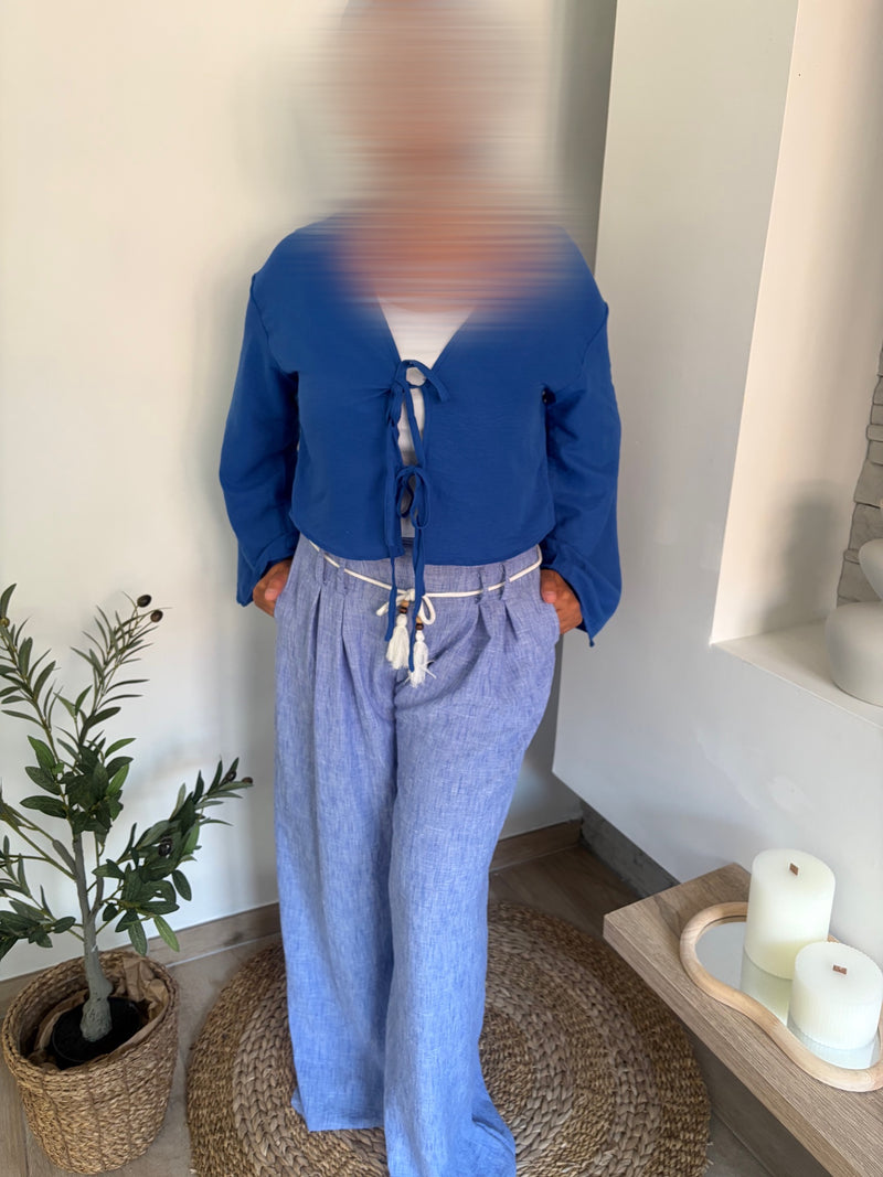 Chemisier à nœuds bleu roi — porté