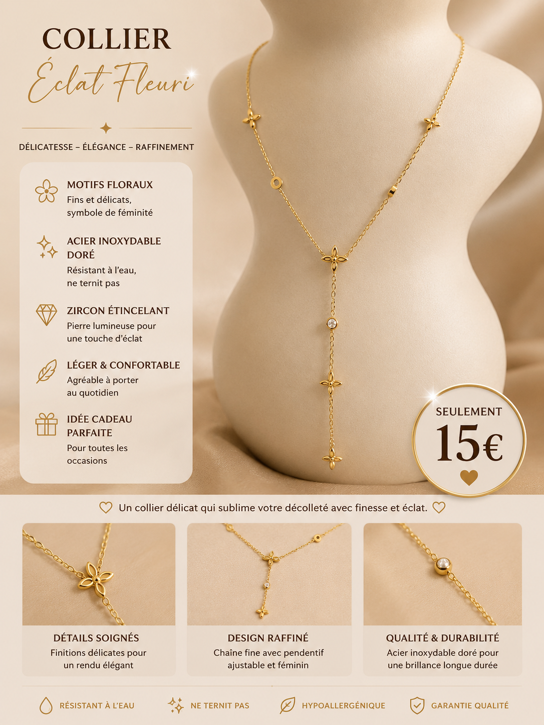 Collier éclat fleuri✨ - acier inoxydable