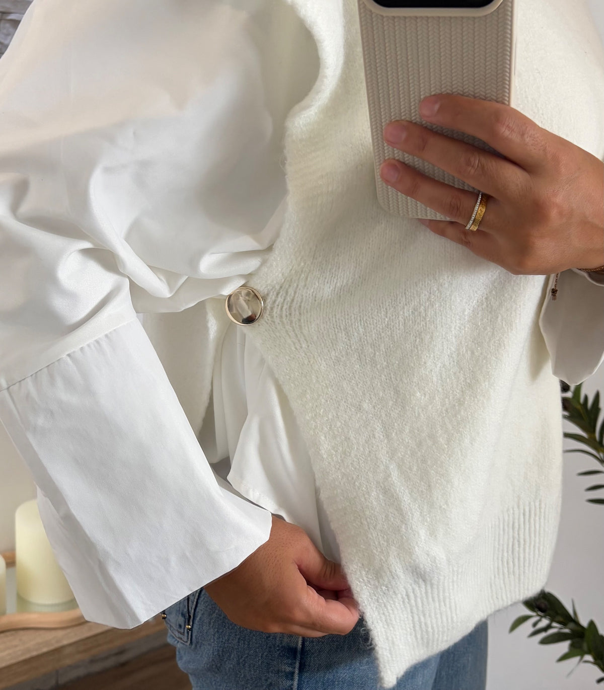 Pull sans manches blanc — vue de face
