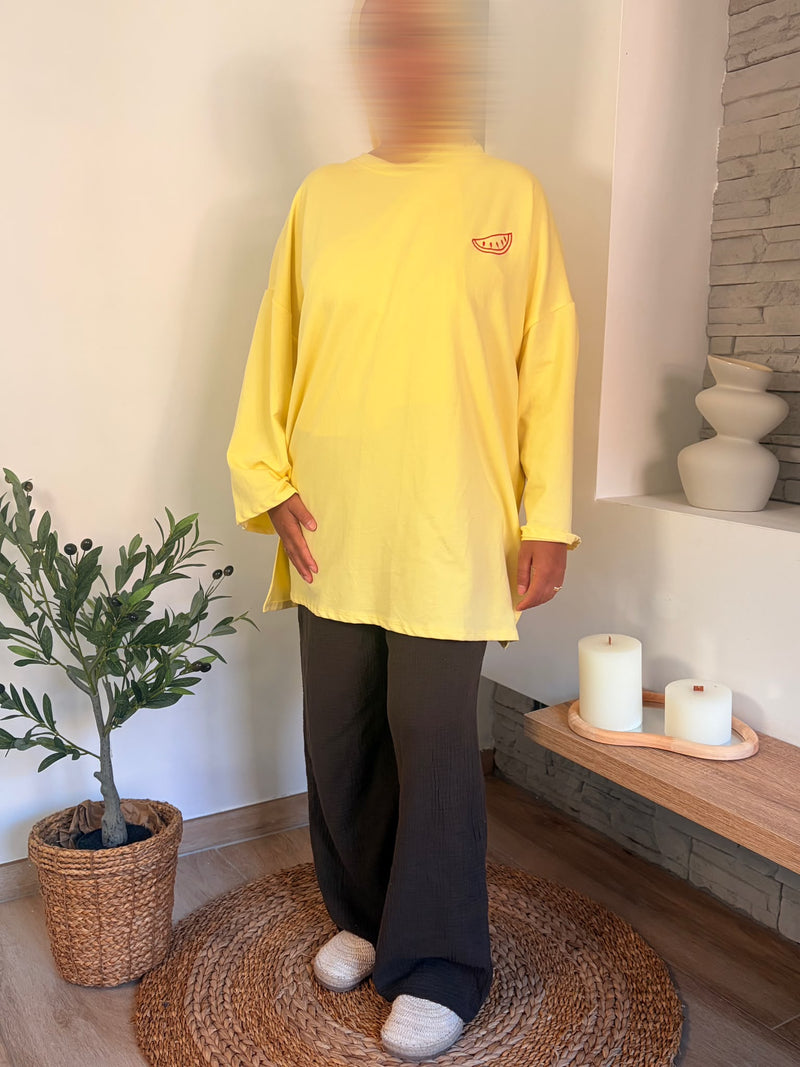 T-shirt brodé La Pastèque jaune — ensemble